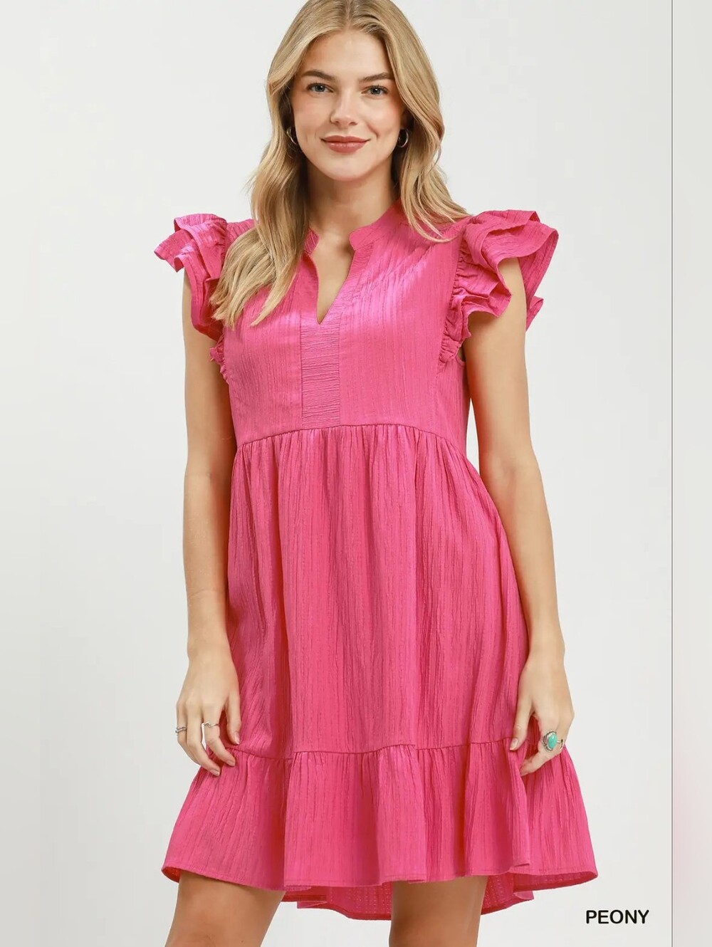 Umgee Ruffle Sleeve Babydoll Dress- Peony Pink- Fast Shipping!! - Picture 5 of 7